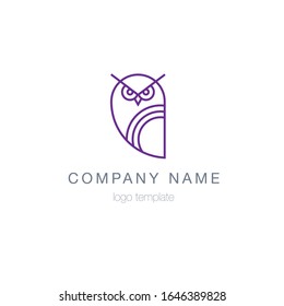 Owl  modern logo linear style design. Vector template.