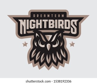 Owl  modern logo. Night bird design emblem template for a sport and eSport team.