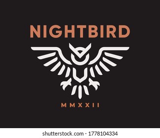 Owl modern logo. Night bird heraldic emblem design editable for your business. Filin vector illustration.