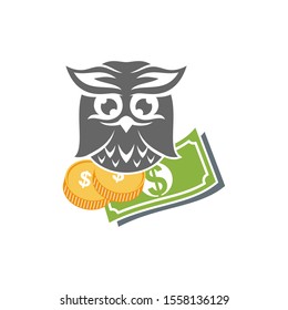Owl Money Logo Design Vector Template Isolated