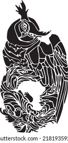 Owl and Monster Vector Stencil, Black and White