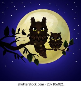 Owl and moon