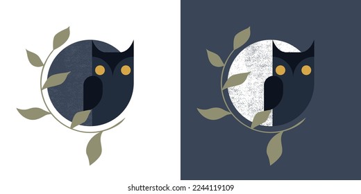 Owl moon in flat vector and illustration