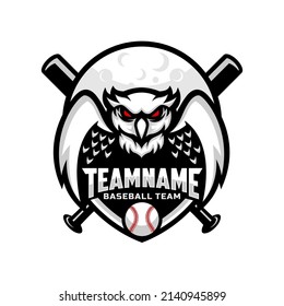owl and moon mascot for baseball team logo. school, college or league. Vector illustration.	
