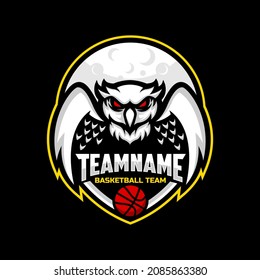 owl and moon mascot for a basketball team logo. Vector illustration. Great for team or school mascot or t-shirts and others.	