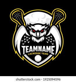 owl and moon mascot for a lacrosse team logo. school, college or league. Vector illustration.