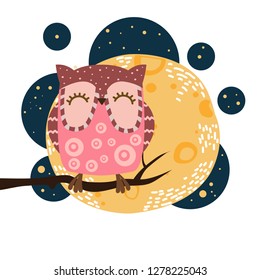 owl with moon night vector