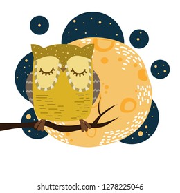 owl with moon night vector