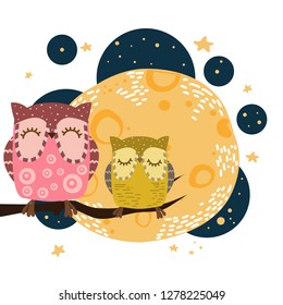 owl with moon night vector