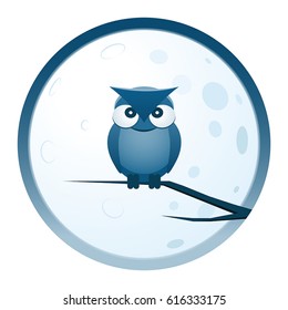 Owl and Moon Round Icon