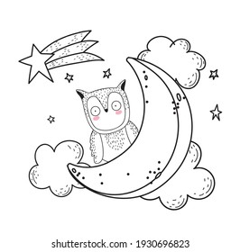 owl moon stars cartoon sketch