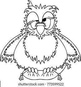 Owl in the morning. Cartoon characters, isolated, wildlife, coloring outline