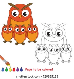 Owl Mother and her baby to be colored, the coloring book for preschool kids with easy educational gaming level.