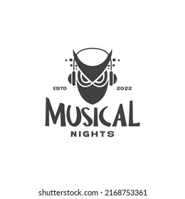 owl music headset vintage logo design vector graphic symbol icon illustration creative idea