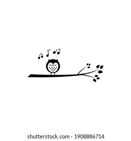 Owl Music Logo Design. Cute cartoon sign. Logo isolated on white background