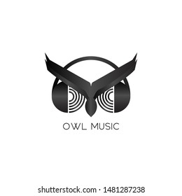 Owl Music Logo Design Template, Listen to Music With Headphone