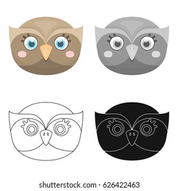 Owl muzzle icon in cartoon style isolated on white background. Animal muzzle symbol stock vector illustration.