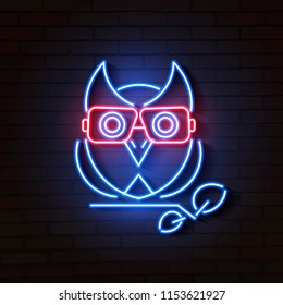 Owl Neon Light Glowing Vector Illustration 