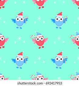 Owl new year seamless pattern vector