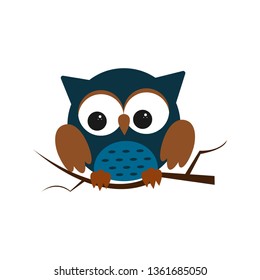 Owl night bird with big eyes. Colorful illustration