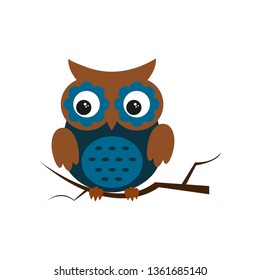 Owl night bird with big eyes. Colorful illustration
