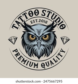 Owl Night bird vintage tattoo studio retro logo