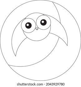 Owl at night Contour Coloring Book antistress, night, moon, VECTOR