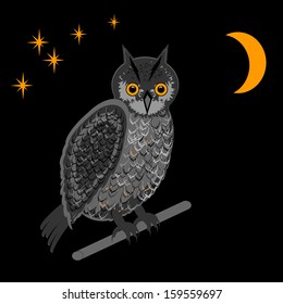 An owl in the nighttime. Vector-art illustration