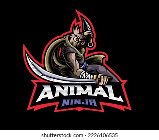 Owl Ninja Maskottlogo Design. Schinobi-Schinobi-Tier-Vektorgrafik. Logo-Illustration für Maskottchen oder Symbole und Identität, Emblem-Sport- oder E-Sport-Gaming-Team
