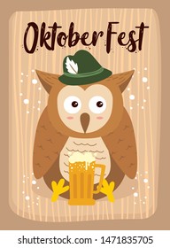 Owl OktoberFest Art Cartoon Cute Owl Animals October Beer Festival Vector Designs