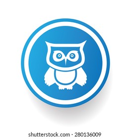 Owl on blue button background,on white background,clean vector