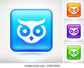 Owl on Blue Square Button