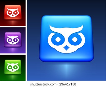 Owl on Blue Square Button