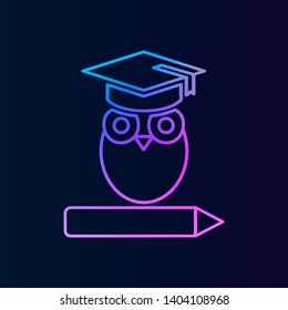 owl on the book with square academic cap nolan icon. Simple thin line, outline vector of Education icons for UI and UX, website or mobile application on dark blue gradient background