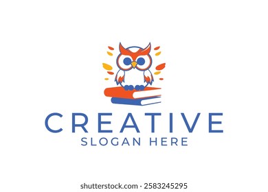 owl on the books Logo Design Vector