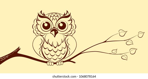 Owl on the branch. Abstract vector clip art