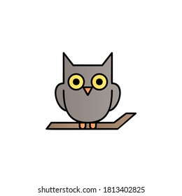 Owl on the branch color gradient vector icon