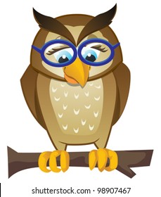 Owl on branch with glasses