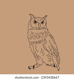 owl on a branch. hand drawn vector.