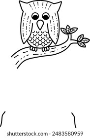 Owl on a branch hand drawn