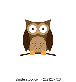 Owl on branch icon. Clipart image isolated on white background