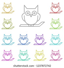 Owl on the branch icon in multi color. Simple glyph vector of halloween set for UI and UX, website or mobile application
