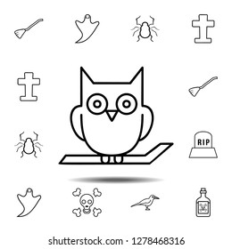 Owl on the branch icon. Simple outline vector element of Halloween icons set for UI and UX, website or mobile application