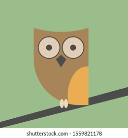 Owl on branch, illustration, vector on white background