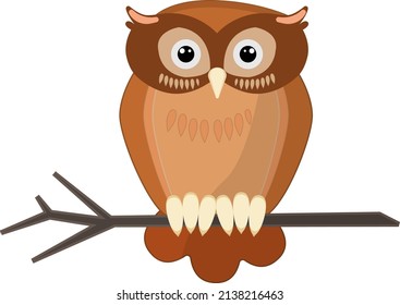 Owl on a branch, illustration, vector on a white background.