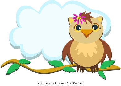 Owl on a Branch with Leaves