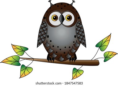 owl on a branch with leaves