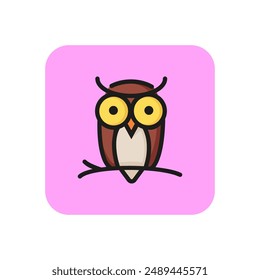 Owl on branch line icon. Wise, bird, forest. Halloween concept. Vector illustration can be used for topics like fauna, education, night