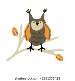 Owl on branch of tree. fall clipart,  autumn twig