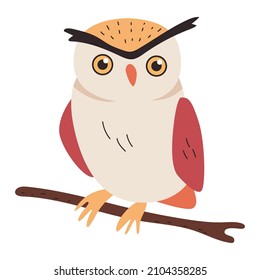 Owl on branch tree vector cartoon illustration isolated on a white background.